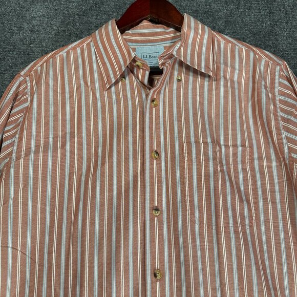 L.L. Bean Shirt Mens Medium Trim Fit Button Down Muted Red Stripe Cotton Pocket - Picture 5 of 9